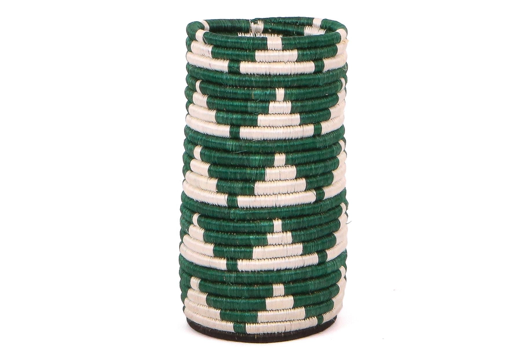 Tall Green & White African Woven Vase