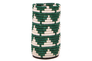 Tall Green & White African Woven Vase