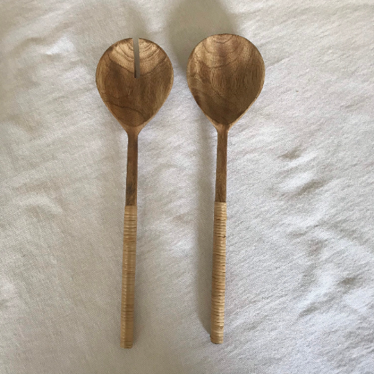 Rattan Wrapped Salad Servers