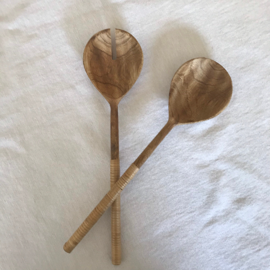 Rattan Wrapped Salad Servers