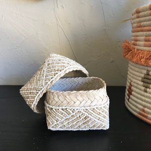 Natural & White Beaded Bali Box