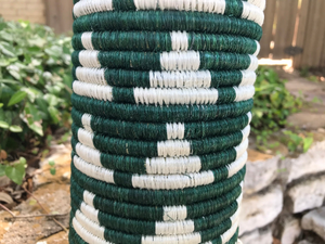 Tall Green & White African Woven Vase