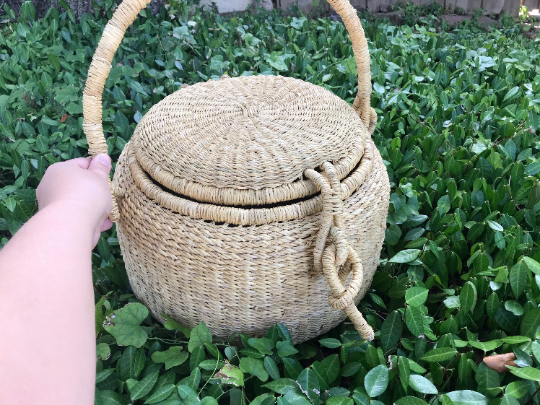 Natural Elephant Grass Picnic Basket