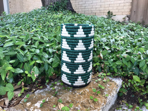 Tall Green & White African Woven Vase