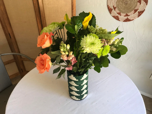 Tall Green & White African Woven Vase