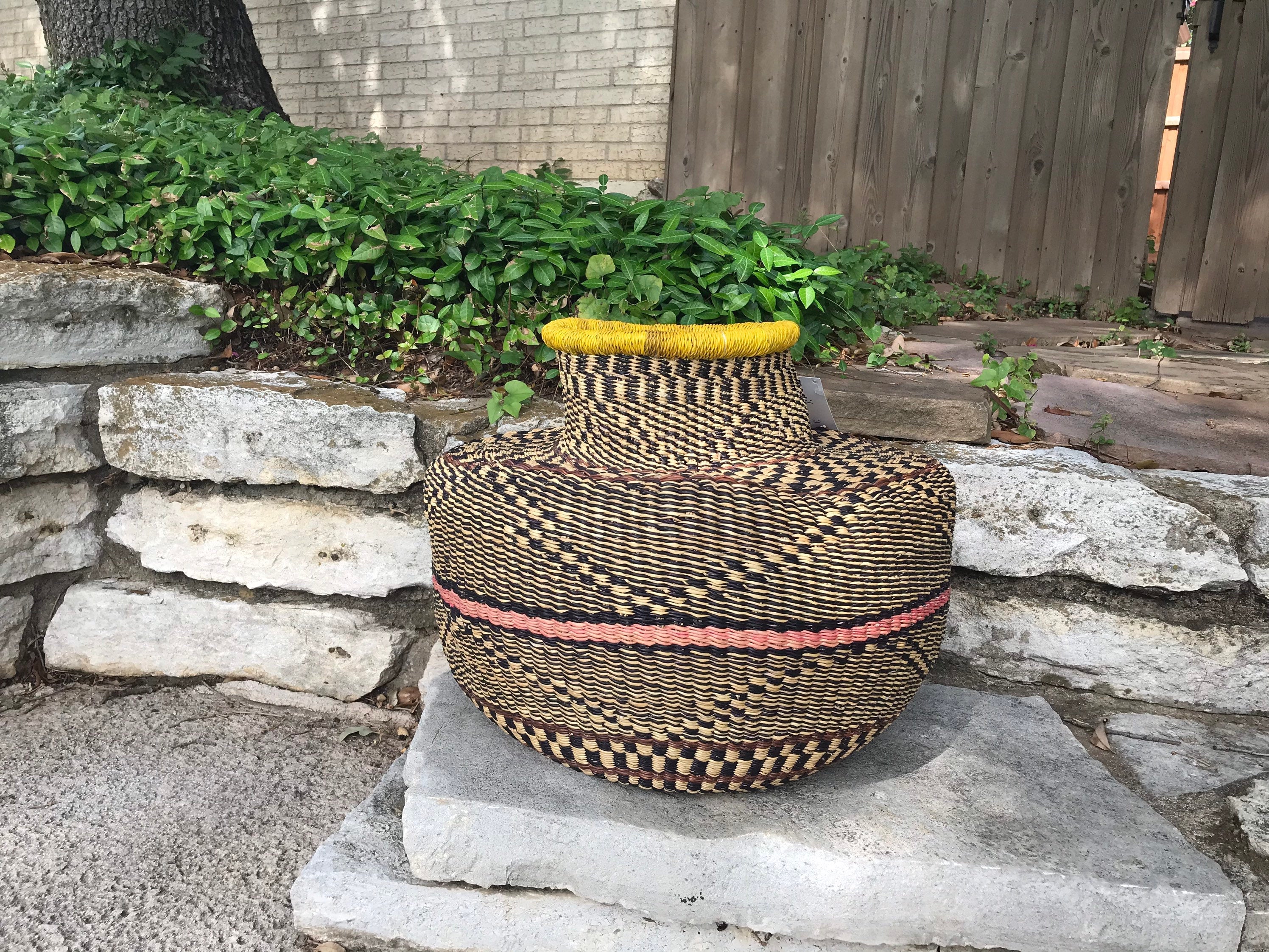 Yellow, Pink, Black & Natural African Floor Vase